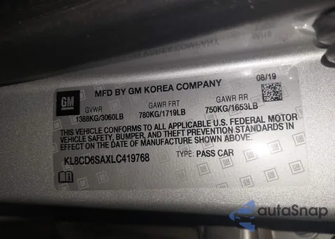 2020 Chevrolet Spark Fwd 1Lt Automatic из США, поврежденный, VIN KL8CD6SAXLC419768